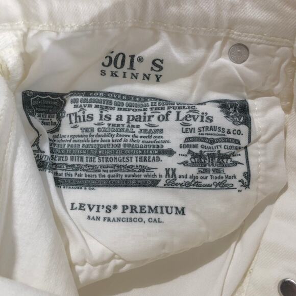 NEW Levi's 501 Skinny Jeans White Womens 28 x 28 Button Fly High Rise Distressed - Picture 11 of 14